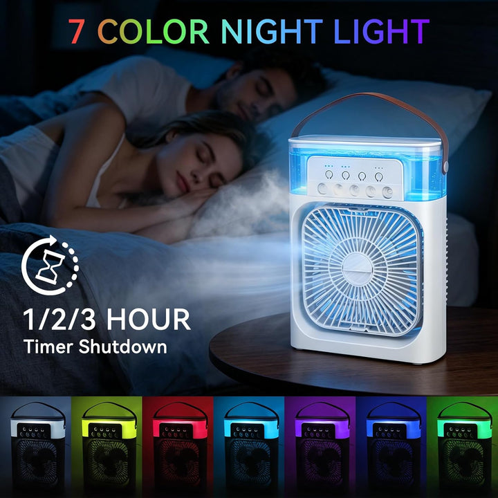 Mobile Klimageräte, 600ml Mini Klimaanlage Tragbar, 7 LED Luftkühler Klein 3 Geschwindigkeiten & 3 N