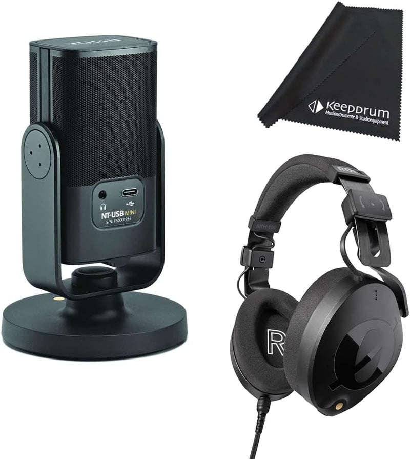 Rode NT-USB Mini USB-Kondensator-Mikrofon + NTH-100 Studio-Kopfhörer + keepdrum Mikrofasertuch NT-US