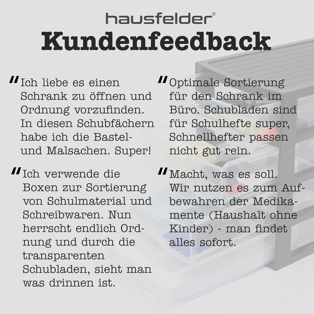 Hausfelder Schubladenbox A4 mit 4 Schubladen, 2er Set Büro Ordnungssystem für Schreibtisch, transpar