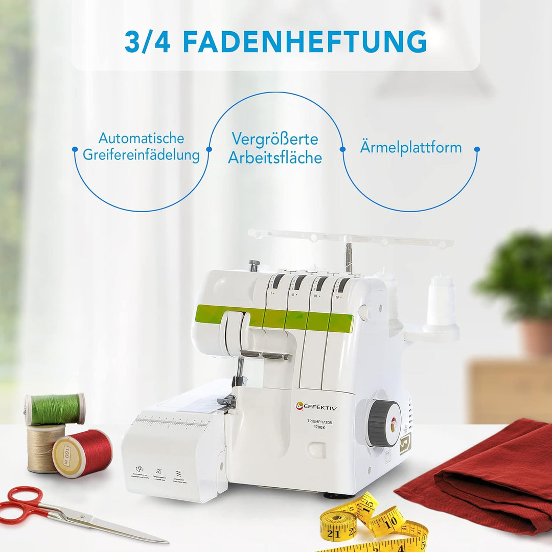 Triumphator 1700X Overlocker, Overlock-Nähmaschine, 3/4 Faden mit Differential, Vollmetallgestell, 1