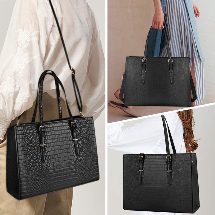 Lubardy Handtasche Damen Shopper Damen Gross Schwarz Laptop Tasche 15.6 Zoll Elegant PU Leder Umhäng