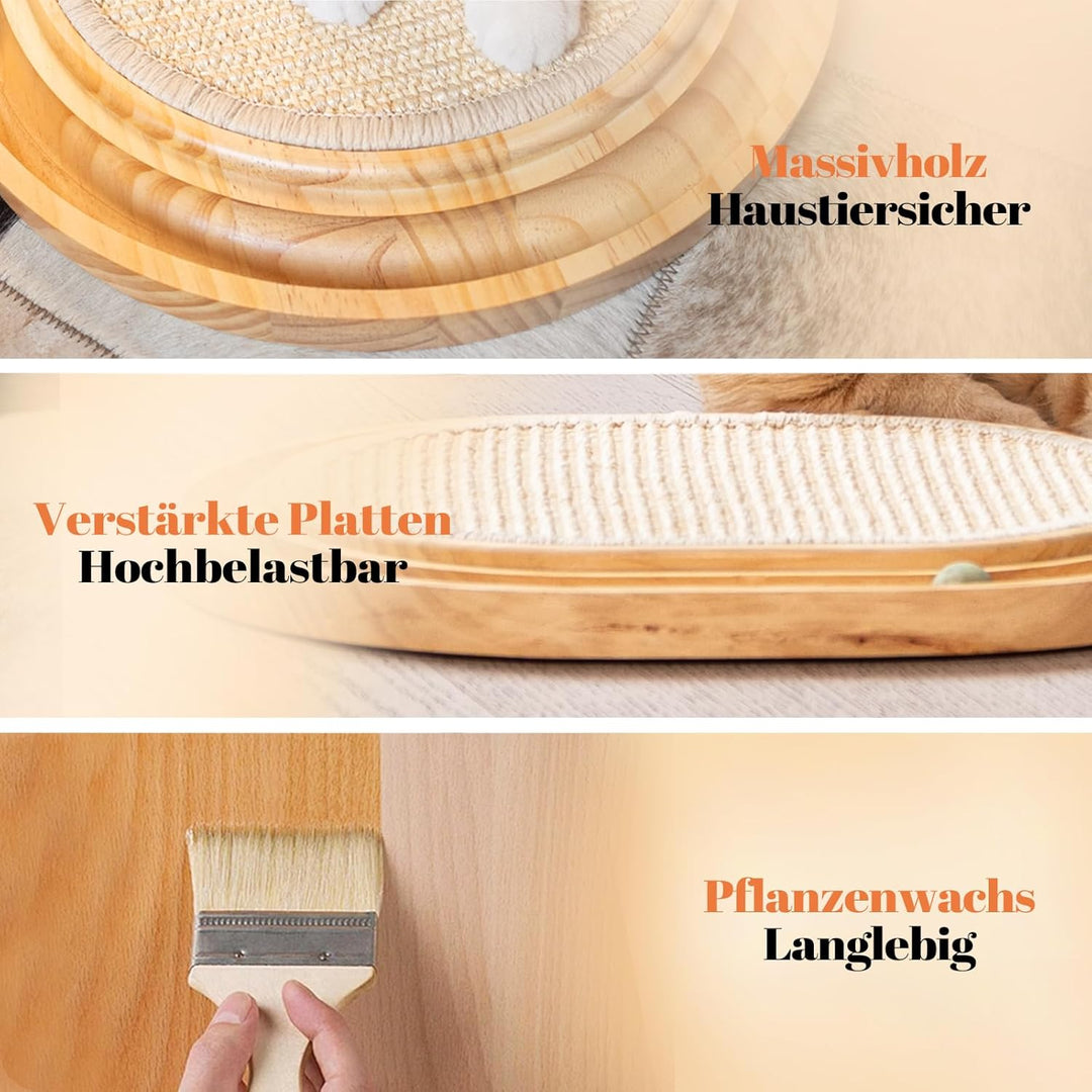 CheerPals Sisal Kratzbrett - 2-IN-1 Katzen Spielzeug, Massives Kiefernholz &amp; Natürliche Sisal Pad &amp;