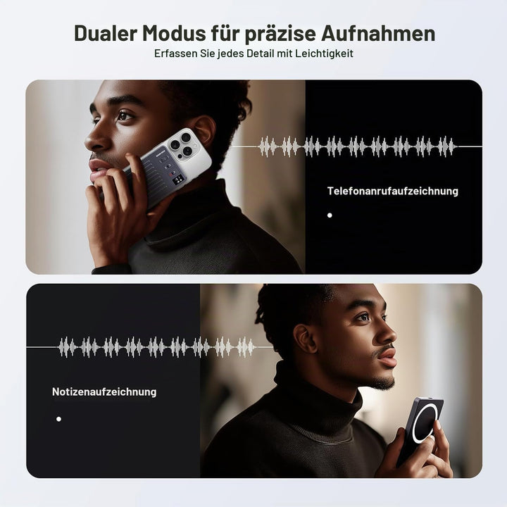 KI Digitales Diktiergerät - 64GB AI Voice Recorder, AI Zusammenfassung durch ChatGPT, Echtzeit Übers