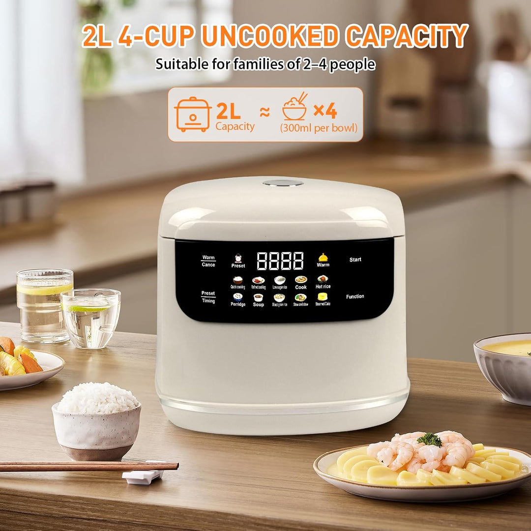 Reiskocher Low Sugar 2L, Rice Cooker mit Low Carb Funktion and Dampfgarer, 10 in 1 Reiskocher mit 24