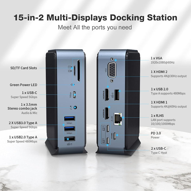 USB C Dockingstation Dual Monitor für MacBook Pro/Air, 15 in 2 USB C Docking Station für MacBook Pro