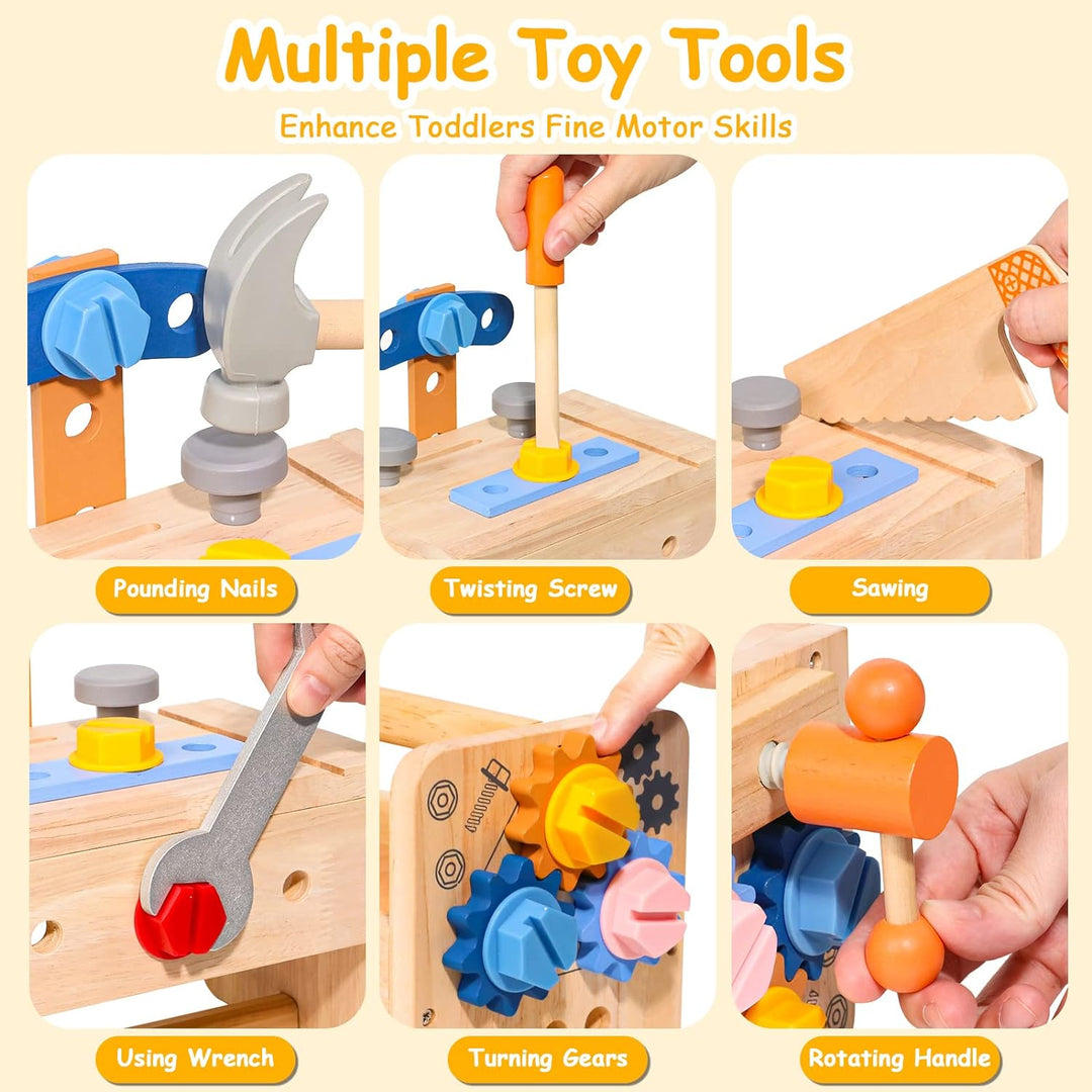 Werkzeugkoffer Kinder Werkbank mit Schürze Kinderwerkzeug Montessori Spielzeug, Geschenk Junge Mädch