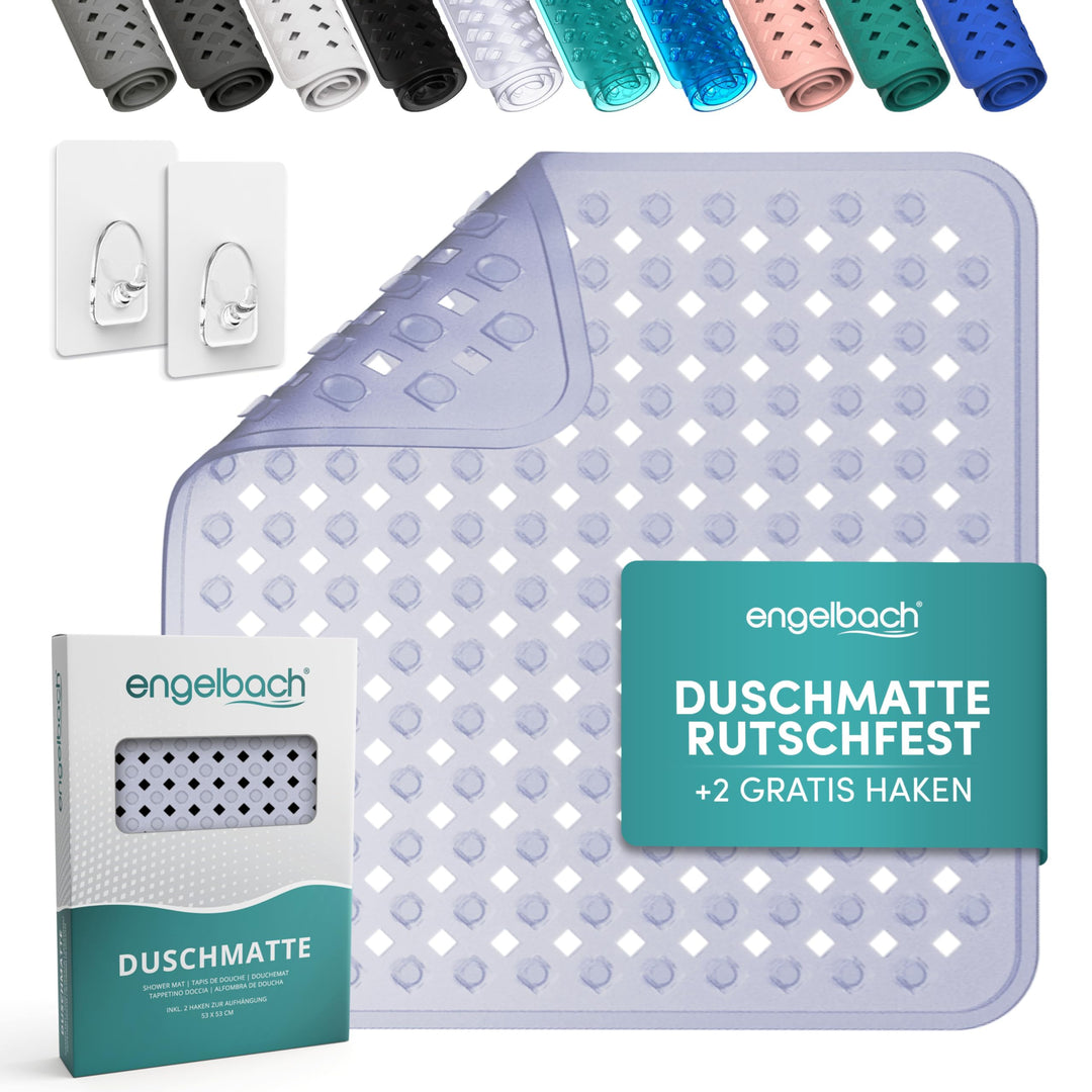 Engelbach® Duschmatte rutschfest 53x53cm - Inklusive Haken zum Aufhängen - 100% BPA-frei - Antirutsc