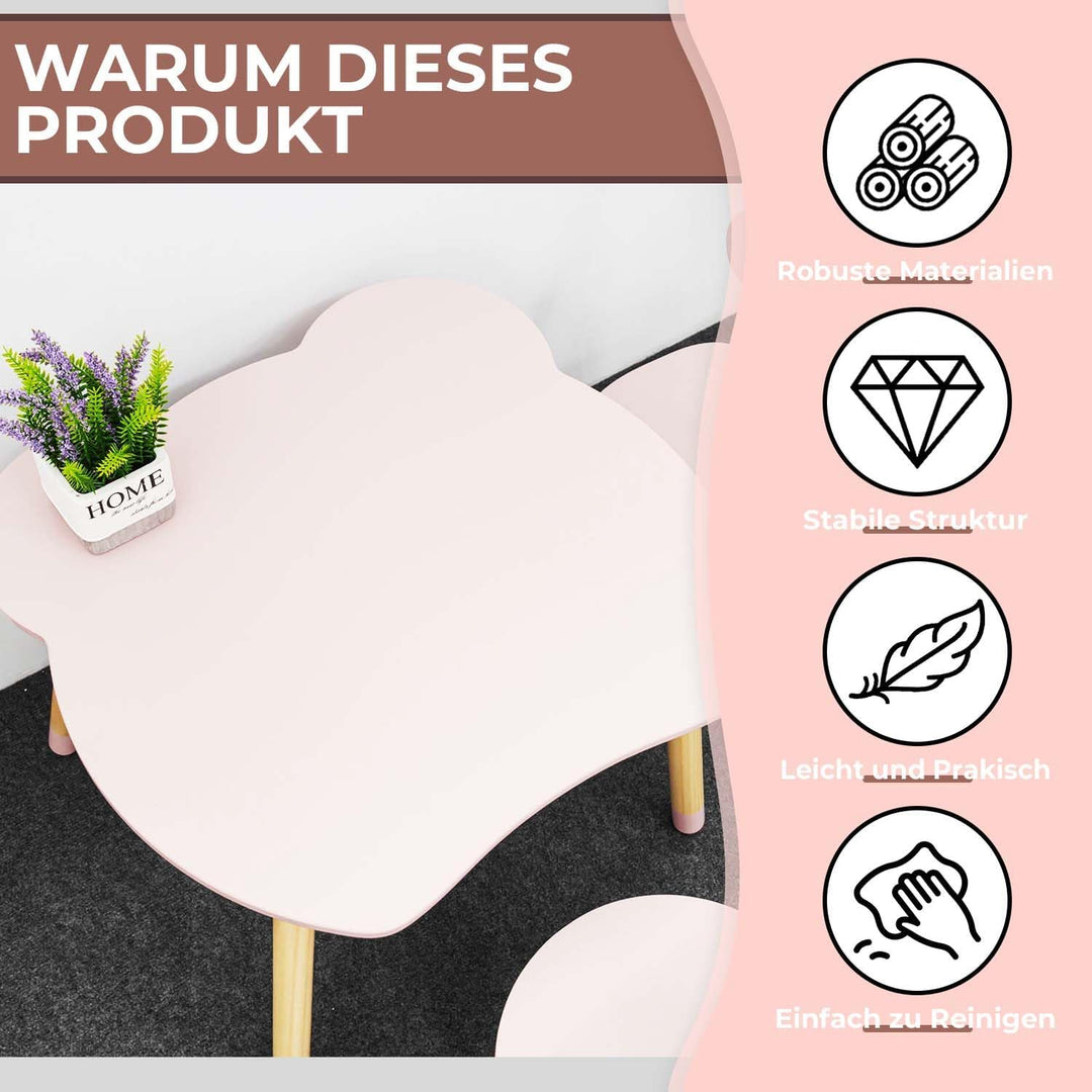 Rebecca Mobili Tisch und 2 Stühle für Kinder, Tischset mit Stühlen, Rosa Braun, MDF Kiefer, für Kind