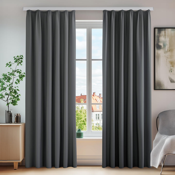 Deconovo Blickdichte Gardinen mit Kräuselband Thermovorhang Lärmschutzvorhang, 220x140 cm(HöhexBreit