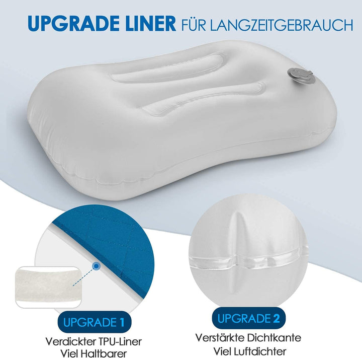 HIKENTURE Aufblasbares Camping/Reise Kissen mit Abziehbarem Kissenbezug, Ergonomisches Kopfkissen, K