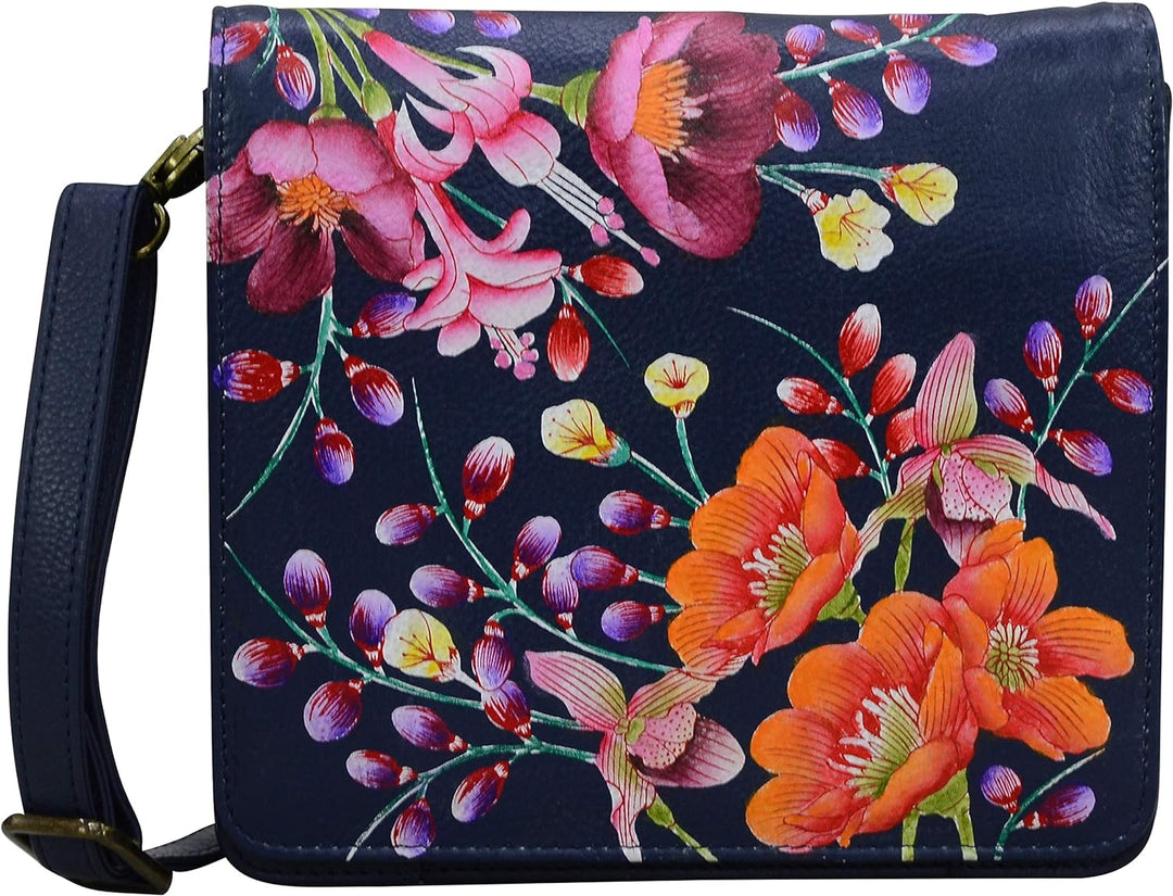 Anuschka Kleine Handbemalte Messenger Bag aus echtem Leder Moonlit Meadow, Moonlit Meadow