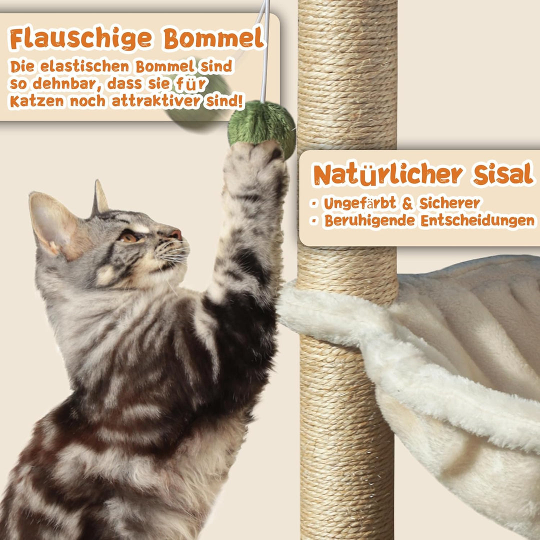 Fantasreen Katze Kratzbaum 70cm Kleiner Kratzbaum Turm mit Hängematte, Katzenspielzeug aus Holz inte