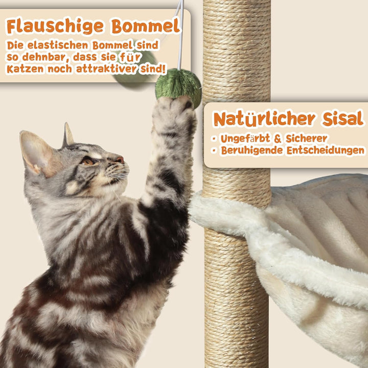 Fantasreen Katze Kratzbaum 70cm Kleiner Kratzbaum Turm mit Hängematte, Katzenspielzeug aus Holz inte