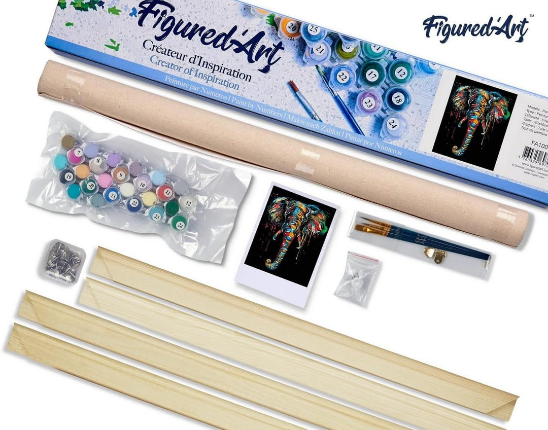 Figured'Art Malen Nach Zahlen Erwachsene Mit Rahmen Elefanten Malerei - Paint by Numbers Basteln DIY