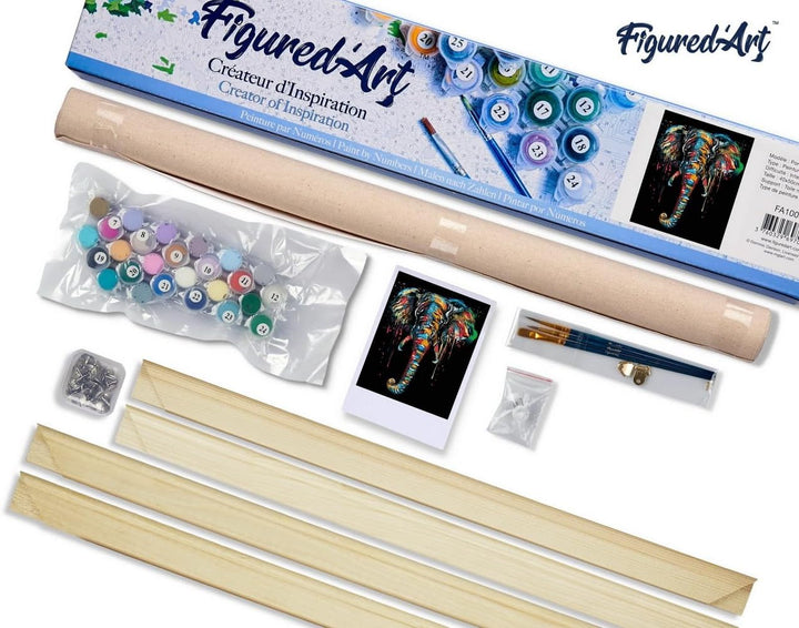 Figured'Art Malen Nach Zahlen Erwachsene Mit Rahmen Elefanten Malerei - Paint by Numbers Basteln DIY