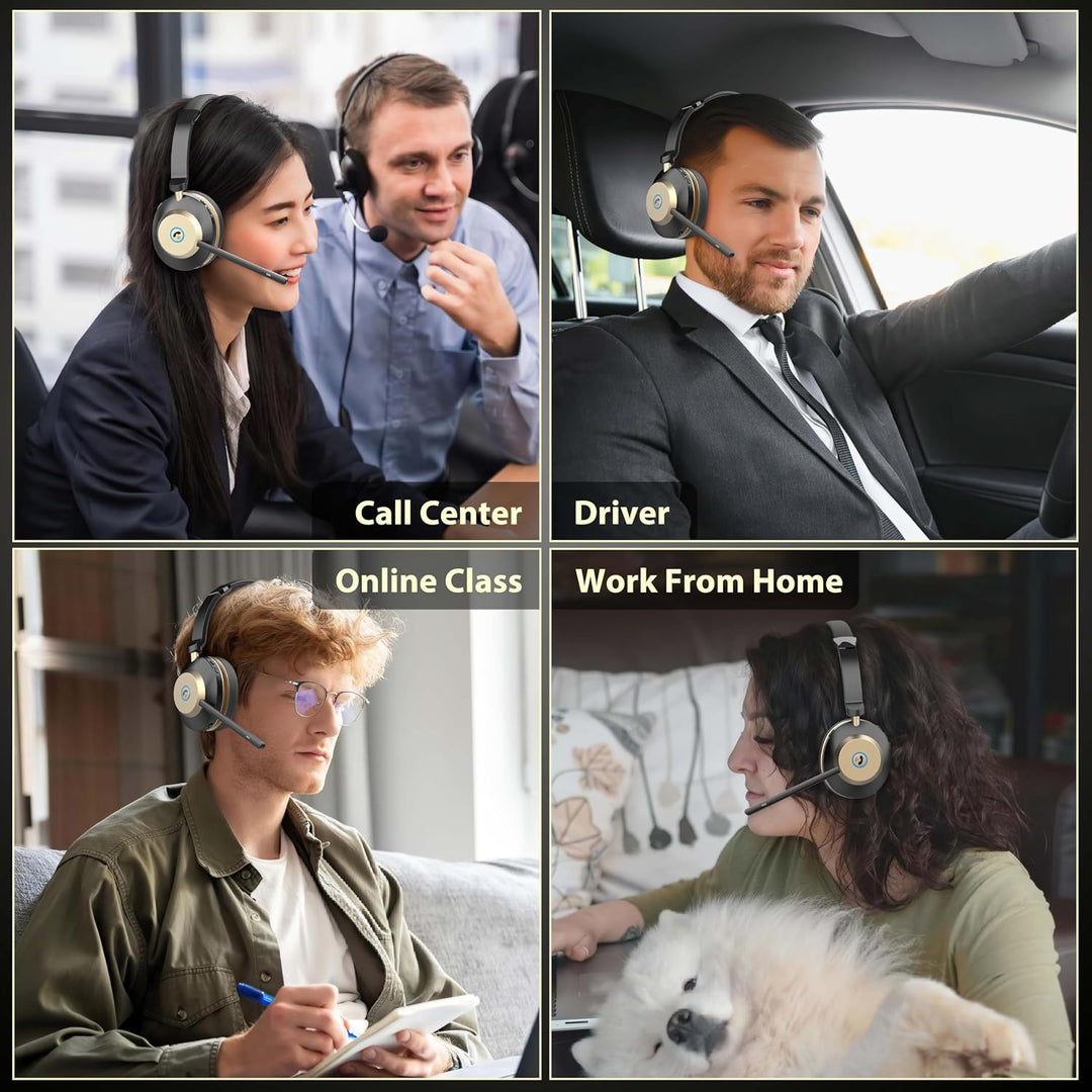 V5.3 Bluetooth-Headset mit Mikrofon für PC, Kabelloses Headset mit Mikrofon Rauschunterdrückung &amp; US