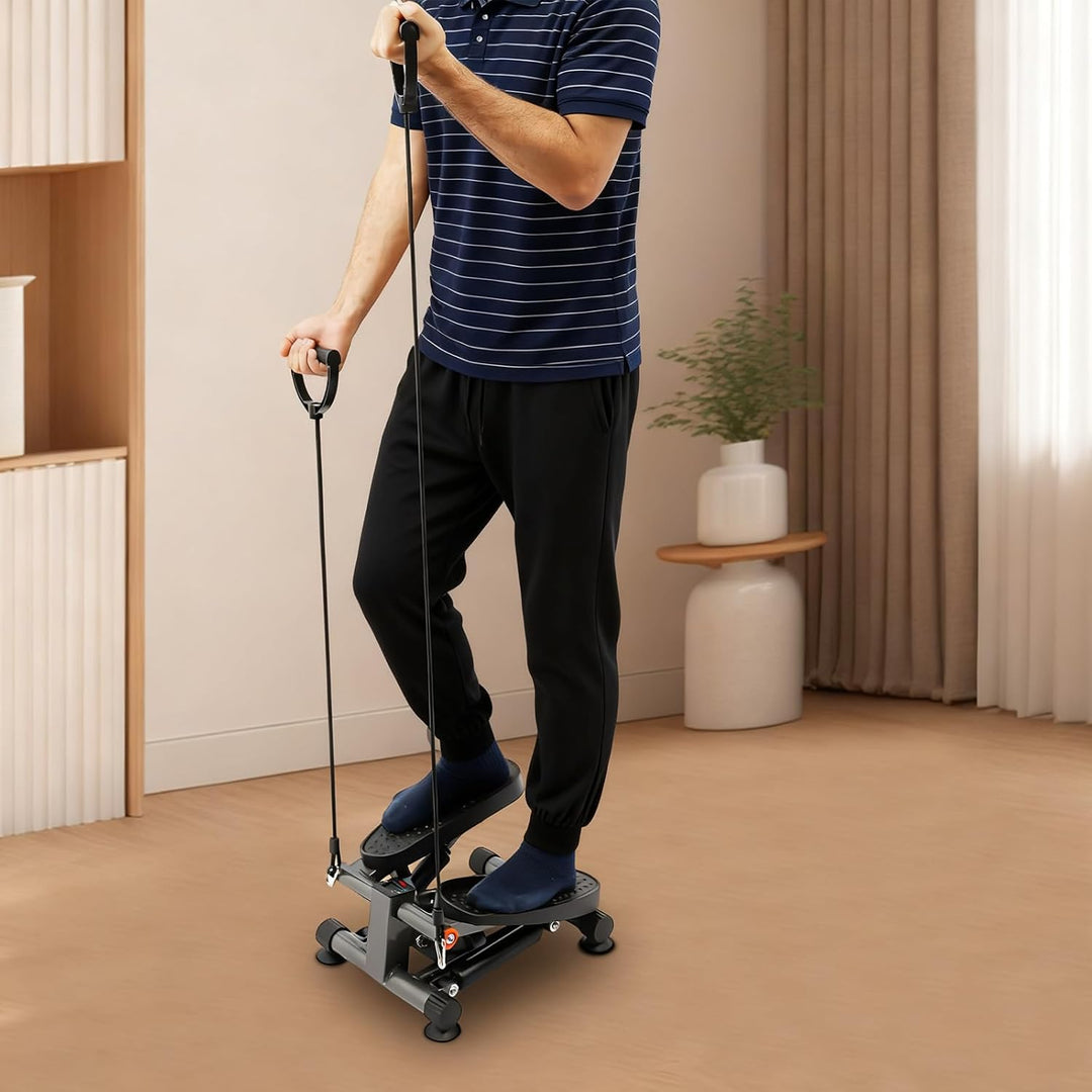 Twist Stepper mit Zugseilen | Heimtrainer für Beine Po und Arme | Trainingsgerät mit LCD Display und
