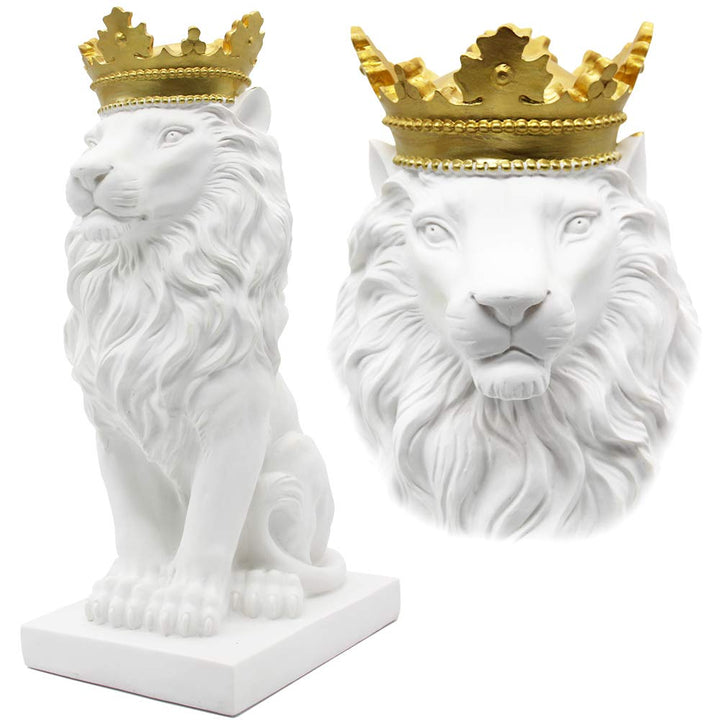 H&W Löwe Statue, Harz Skulpturen für Männer, Weisse Krone Lion Figuren, Kunst Statue Sammelfiguren f