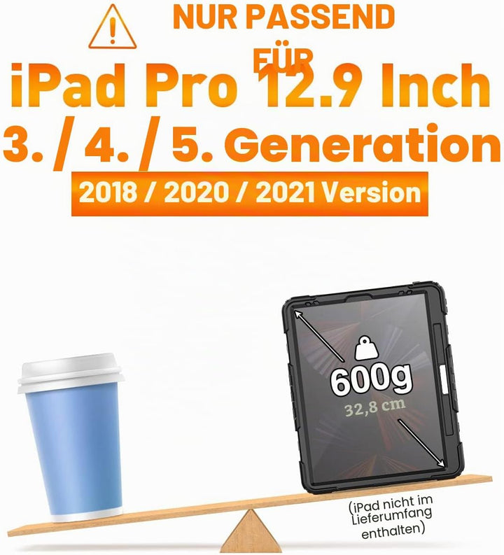 Timecity Hülle für iPad Pro 12.9 Zoll (6./5./4./3. Generation 2022/2021/2020/2018) Stossfeste Schutz