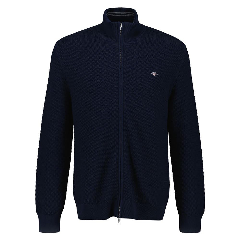 GANT Herren Cotton Pique Zip Cardigan Strickjacke S Evening Blue 1, S Evening Blue 1