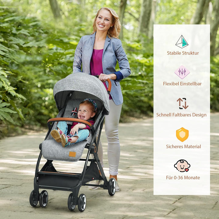 COSTWAY Kinderwagen Einhand Faltbar, Kinderbuggy mit verstellbare Rückenlehne & Verdeck, Reisebuggy