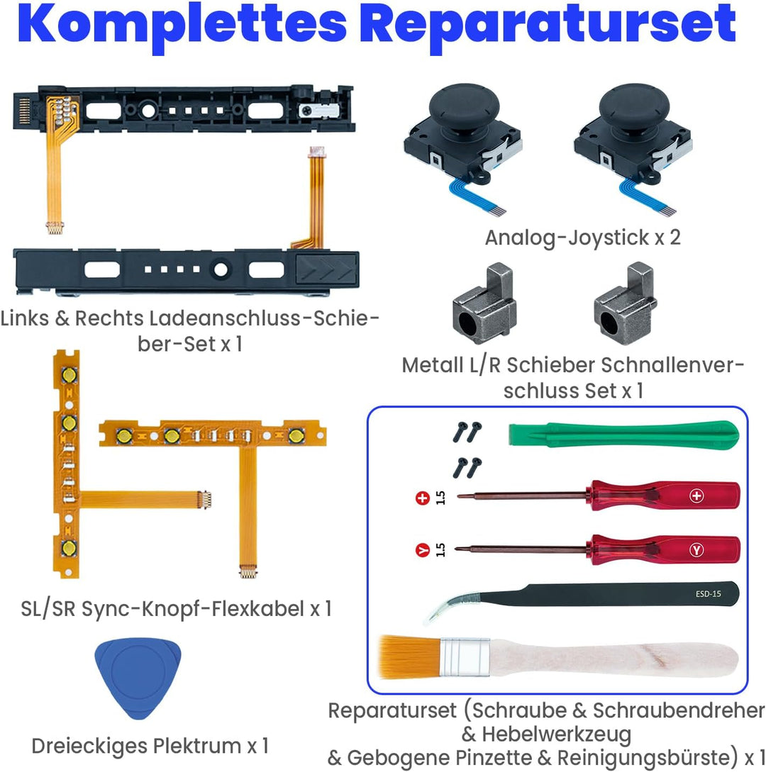 Mcbazel 18 in 1 Ersatz- und Reparatursatz für Switch Joycon. Mit Schraubendreher-Öffnungswerkzeug, 3