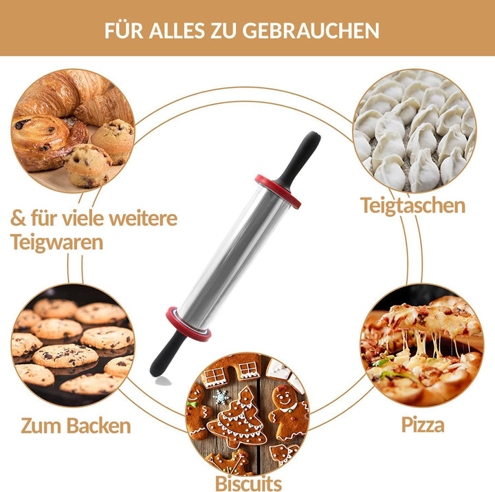BLACKVAPOR® Nudelholz Edelstahl für Profis - garantiert die besten Ergebnisse - Premium Teigroller m