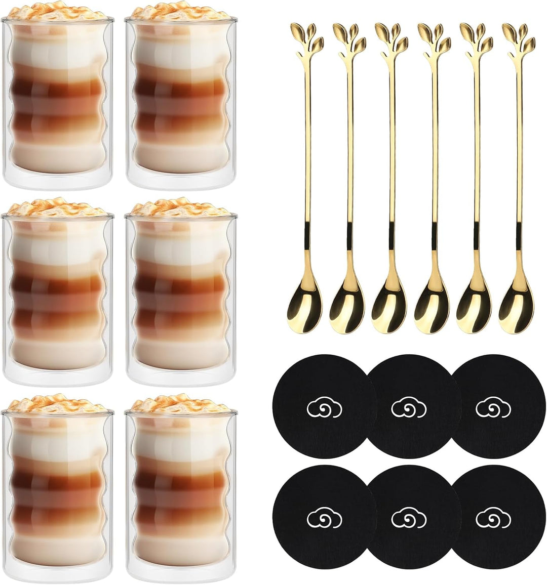 CPROSP Doppelwandige Kaffee Gläser, 6tlg 350ml Thermogläser Latte Macchiato, Isolierte, Cappuccino,