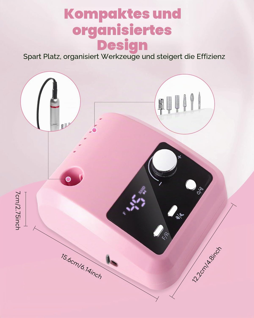 CozyZen Elektrische Nagelfräser Professional: 45000 U/min Nagelpflege-Kit mit LCD-Display, Hand- &amp; F