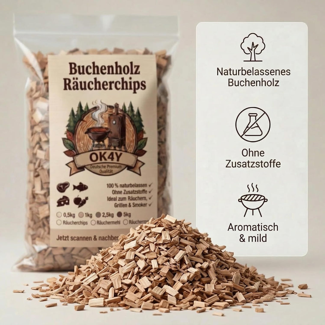 Räucherholz Buche nach Wahl – Räuchermehl, Räucherspäne oder Räucherchips | 0,5–5 kg | Räucherzubehö