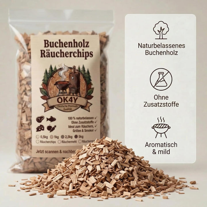 Räucherholz Buche nach Wahl – Räuchermehl, Räucherspäne oder Räucherchips | 0,5–5 kg | Räucherzubehö