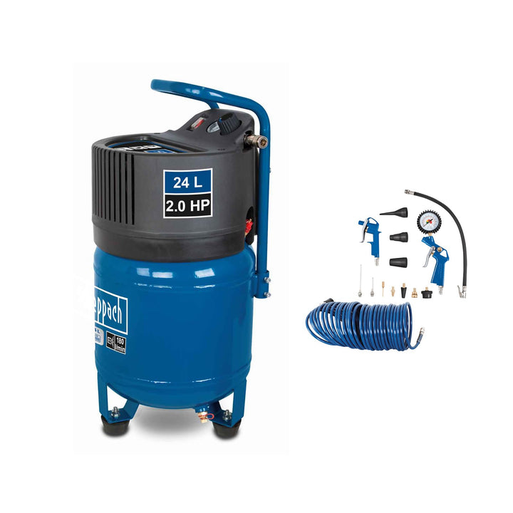 Scheppach Druckluft Kompressor HC24V Luftkompressor stehend inkl. 13 tlg. Zubehörset + 10m Schlauch