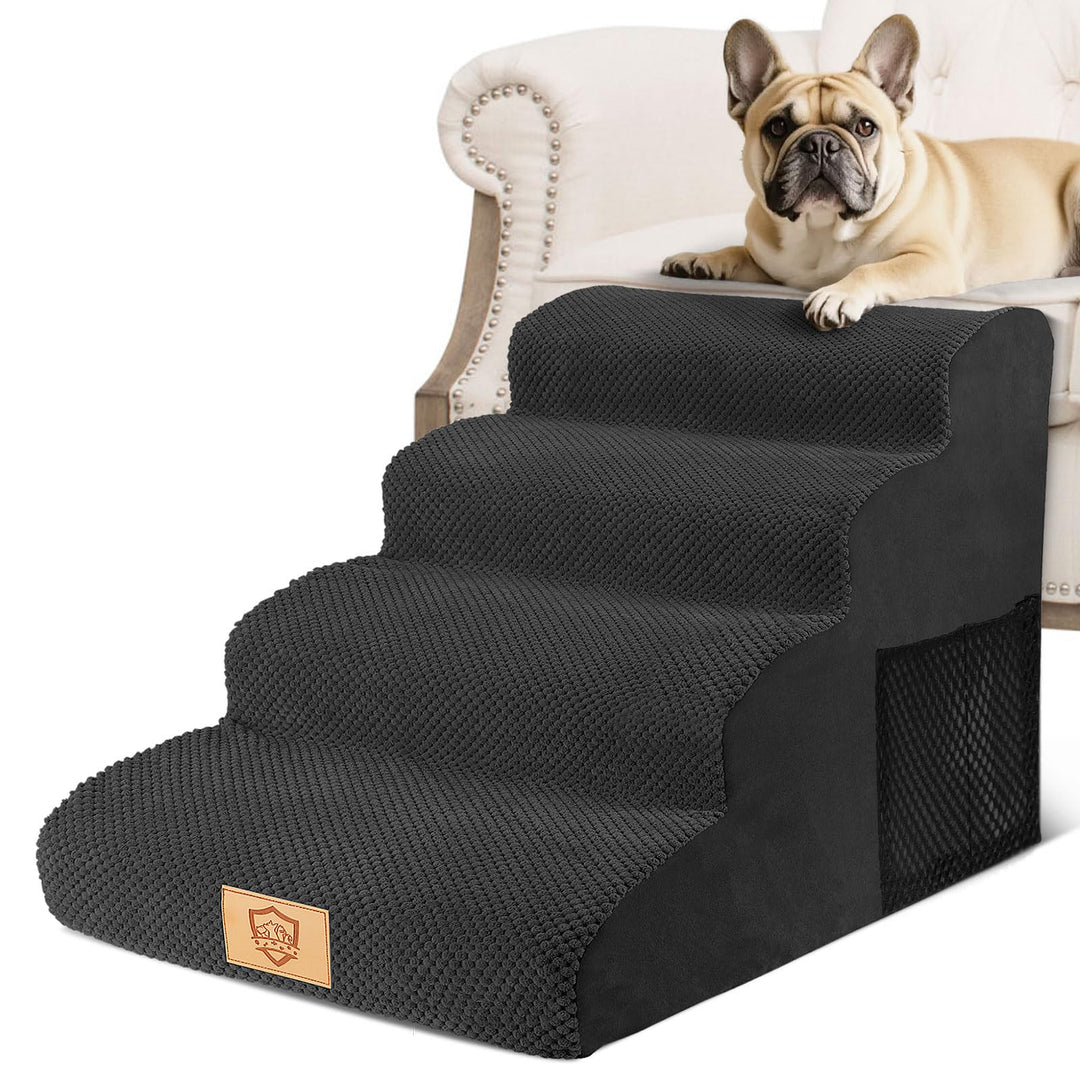 Hundetreppe für Kleine Hunde, 4 Stufen Haustiertreppe mit Abnehmbarem, Hochdichtem Schwamm Hunderamp