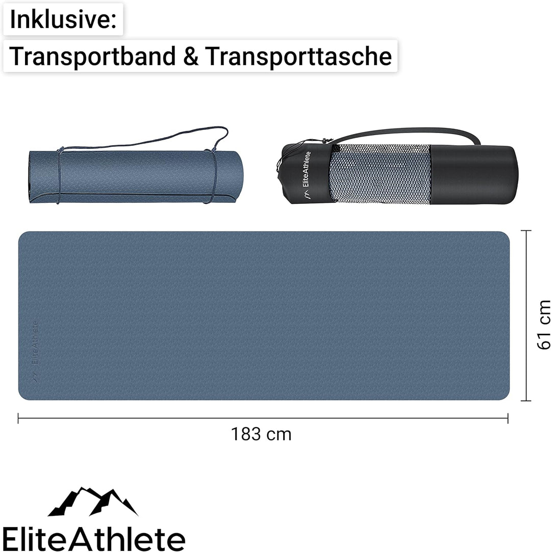 EliteAthlete Yogamatte - Sportmatte - Fitnessmatte - Gymnastikmatte gepolstert &amp; rutschfest für Fitn