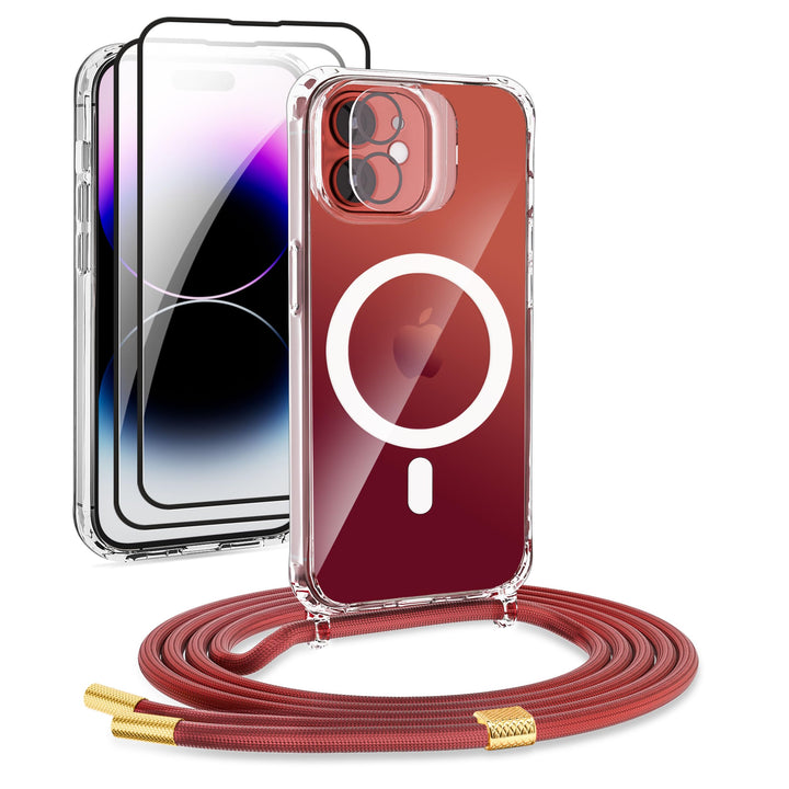 DiDaDi Handyhülle für iPhone 12 Mini Hülle mit Band & Magnet - Transparente Handykette, Abnehmbar mi