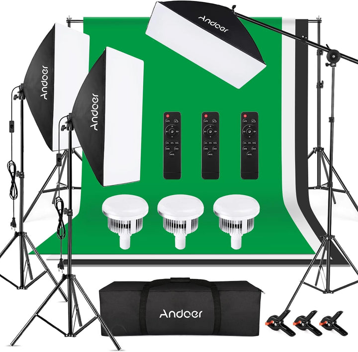 Andoer Softbox Fotostudio Set mit Greenscreen Set, 2 x 3 Meter Fotostudio Hintergrundsystem mit 3 So