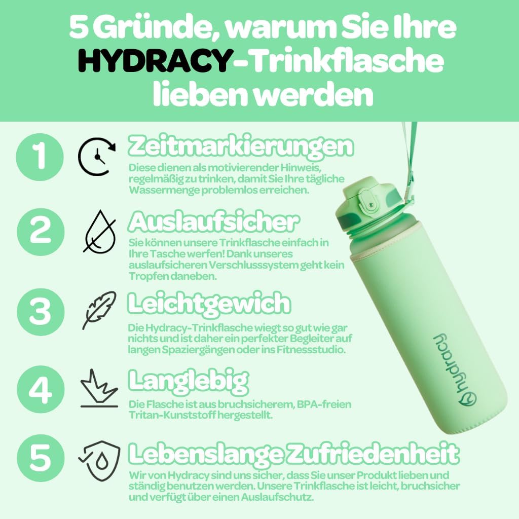 Hydracy Trinkflasche mit Fruchteinsatz - 500ml Wasserflasche - BPA-freie Trinkflasche mit Zeitmarkie