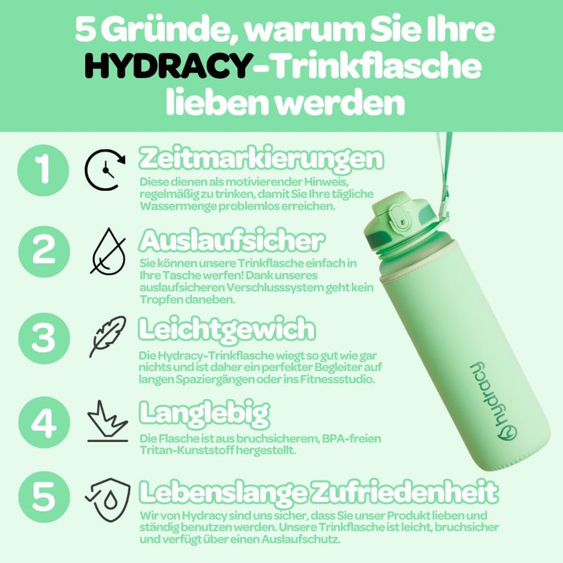 Hydracy Trinkflasche mit Fruchteinsatz - 500ml Wasserflasche - BPA-freie Trinkflasche mit Zeitmarkie