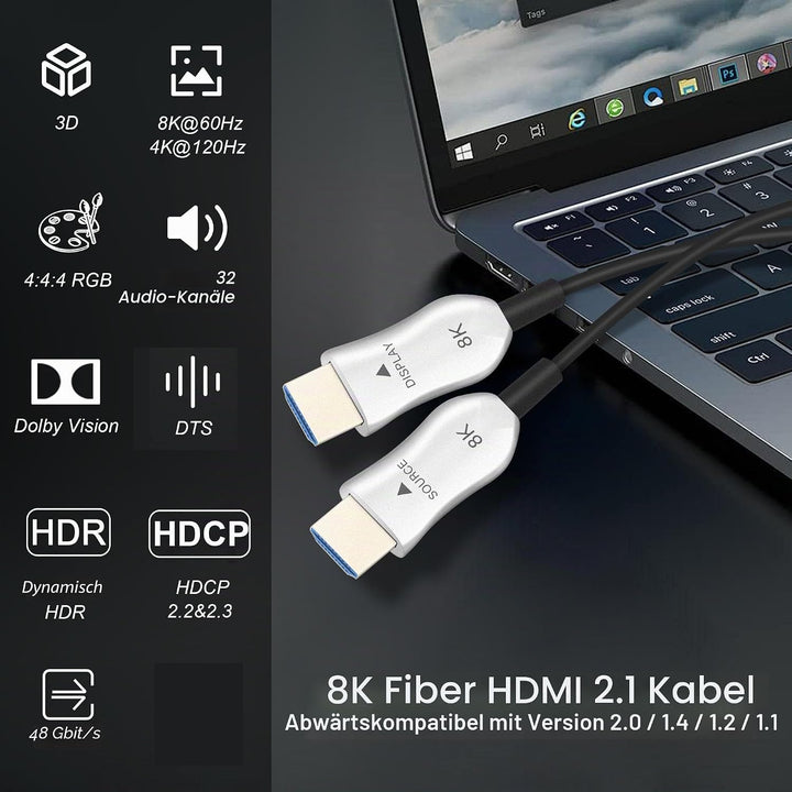 8K HDMI 2.1 Kabel Glasfaser 20m, Ultra High Speed HDMI Aktives Kabel, Lang HDMI Glasfaserkabel, 48Gb