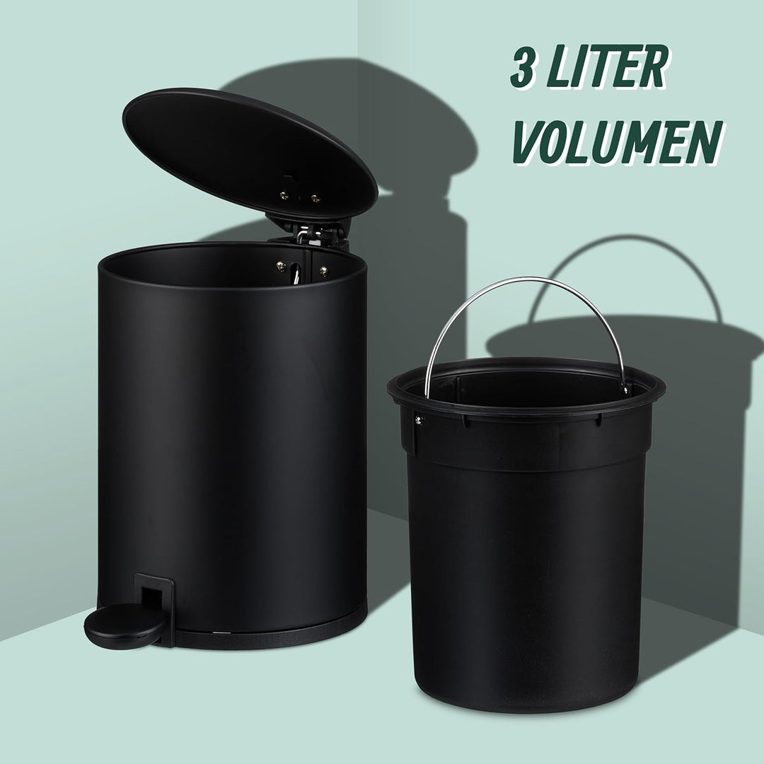 Relaxdays Mülleimer Bad, 3 l, Kosmetikeimer mit Soft-Close, matte Optik, entnehmbarer Inneneimer, Tr