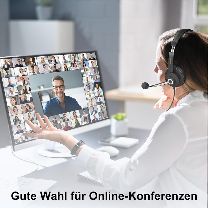 Wantek Headsets mit Noise Cancelling Mikrofon,USB/Type-c/3.5mm Jack 3-in-1 PC Headset,EIN-Ohr Headse