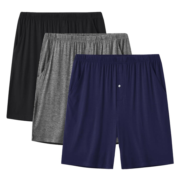 JINSHI Herren Schlafanzughosen Kurz Pyjamahose Sommer Nachtwäsche Shorts XL 3er Pack- A (mit Knopfle