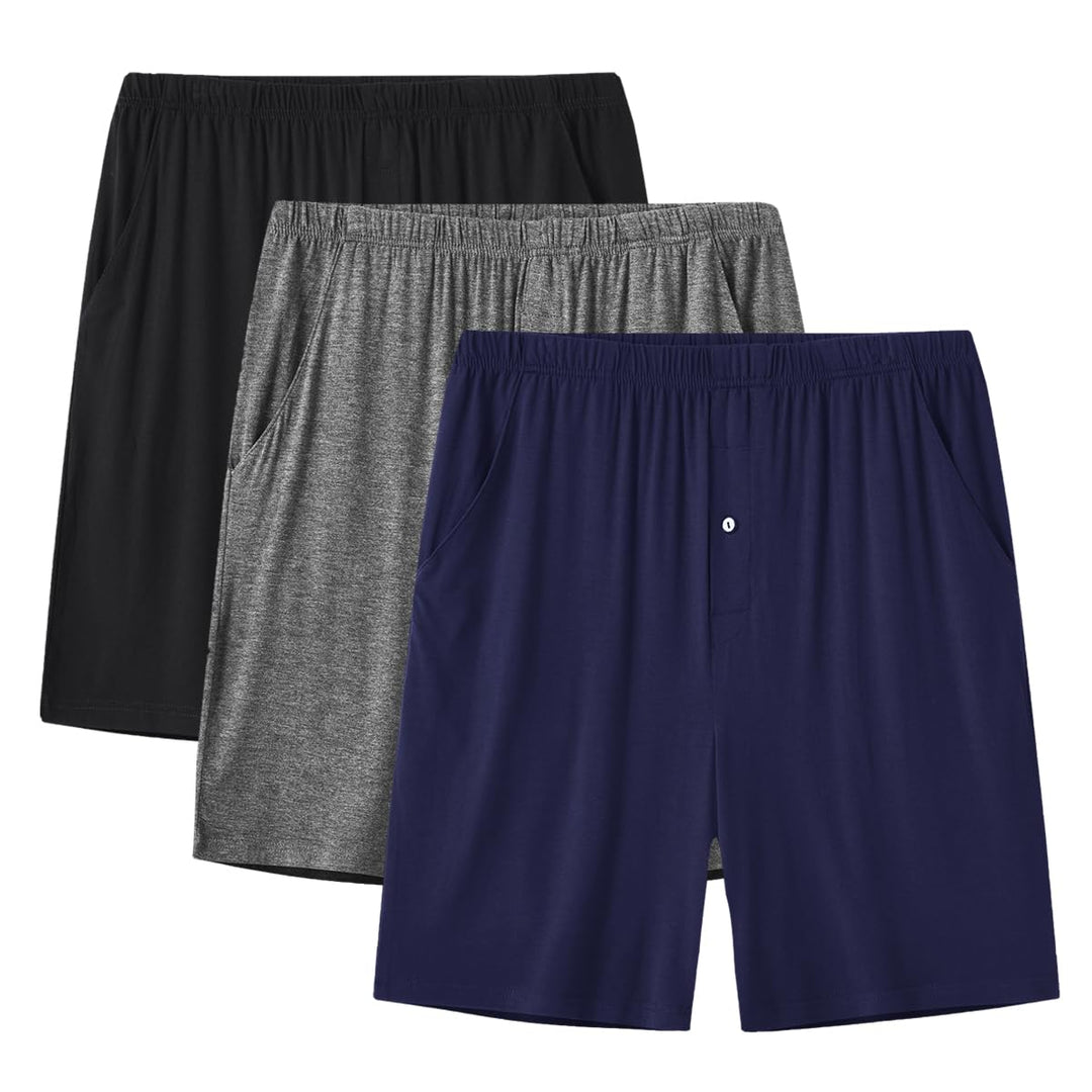 JINSHI Herren Schlafanzughosen Kurz Pyjamahose Sommer Nachtwäsche Shorts M 3er Pack- A (mit Knopflei