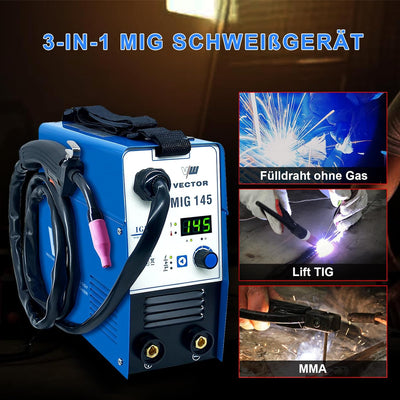 Fülldraht Schweissgerät ohne Gas - SET 33-teilig - Drahtschweissgerät mit 145 Amp & Elektrodenschwei