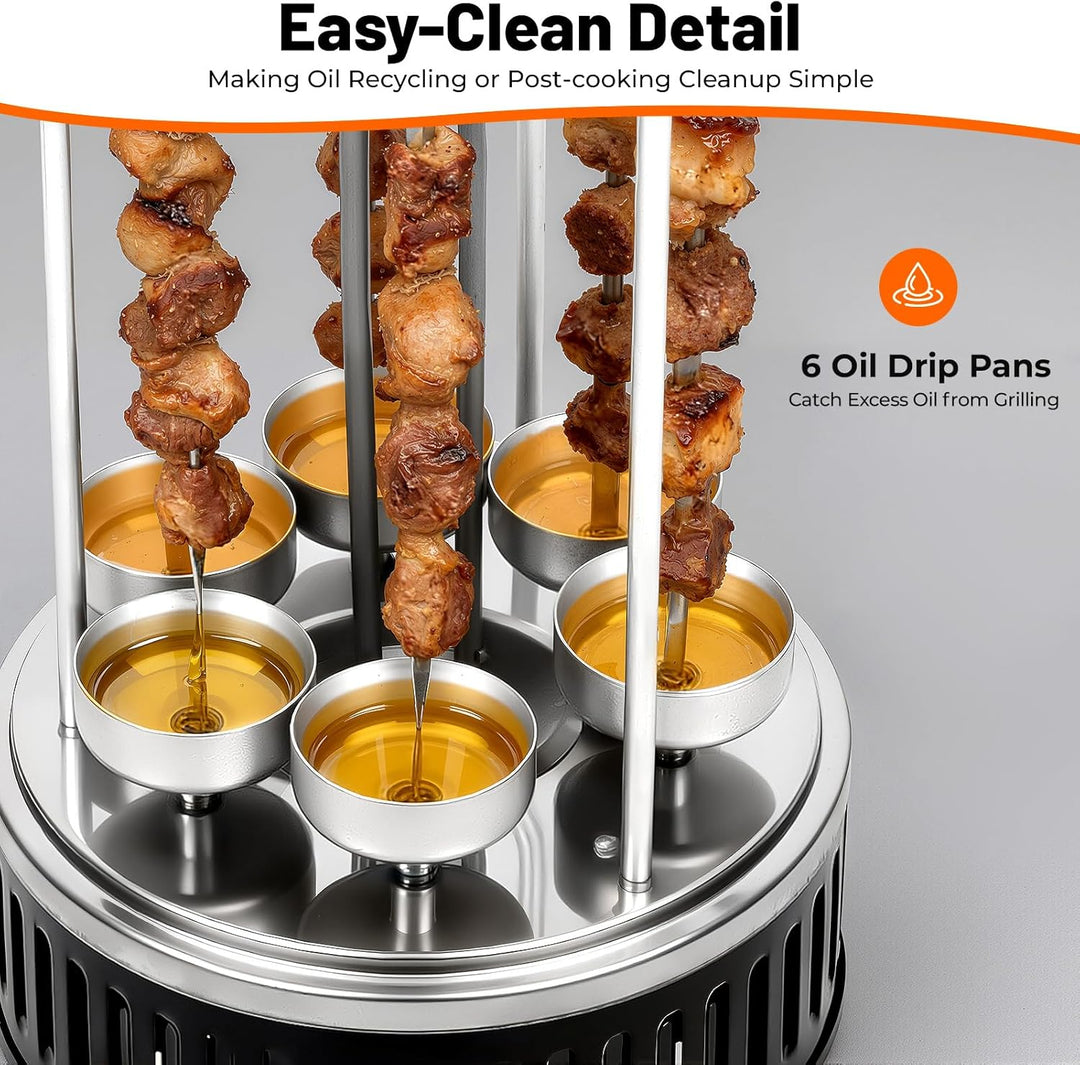 Vertikaler Elektrischer Grill 1000W 400-500℃ Elektrogrill Schaschlikgrill mit 6 Spiesse Rotisserie G