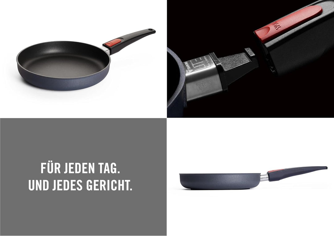 Woll Diamond Lite Flachpfanne, Ø 24 cm, 5 cm hoch, mit abnehmbarem Stiel - Geeignet für Ceran, Gas,