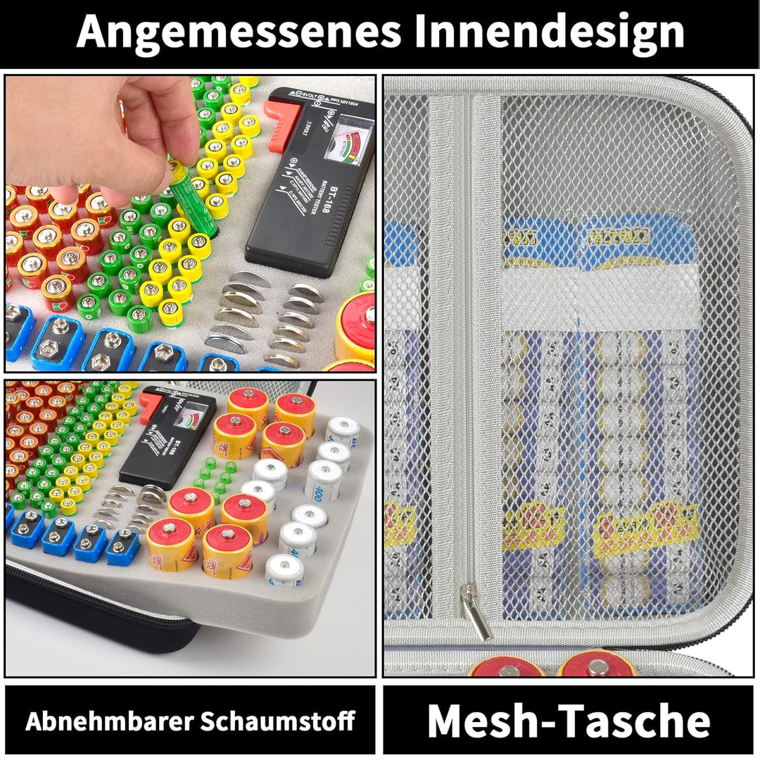 Batterie Aufbewahrungsbox Box, Batteriekasten Koffer mit Batterietester BT-168, Batterie Organizer H