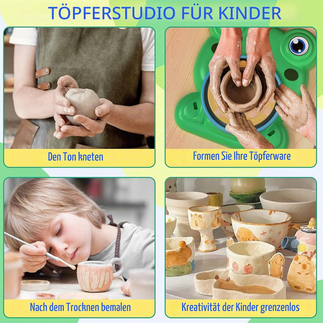 Topferwerkstatt Töpferset Zuhause Kinder Spielzeug 5 6 7 8 9 10 Jahren, Töpferscheibe Elektrisch Töp