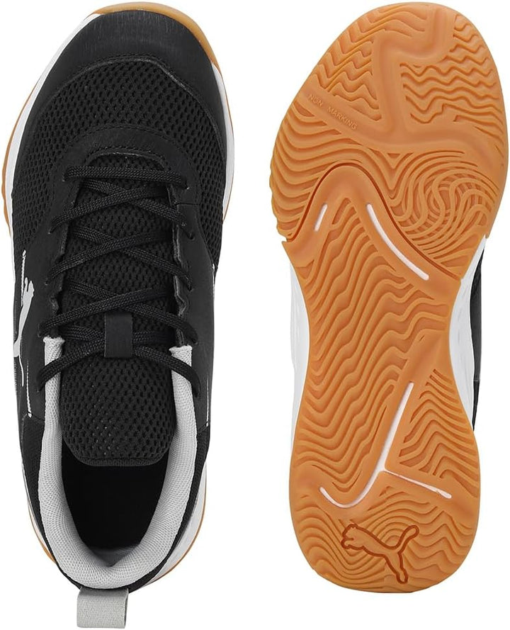 PUMA Unisex Kinder Varion Li Jr Indoor Court Shoe, Black Cool Light Gray Yellow Blaze Gum