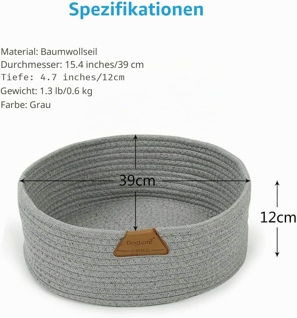 Haustier Katzenbett Haustierbett Katzenbettchen Katzenkörbchen Katzennest Katzenkorb Grau Rund 40cm